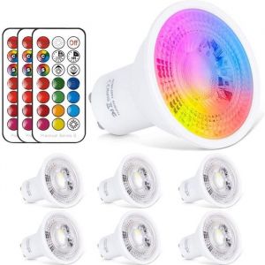 6X Ampoule Spot LED RGB GU10 6W Dimmable LED Spot Bulb RVB + Blanc Chaud 2700K12 Couleurs avec T&eacute;l&eacute;commande 20W D&eacute;quivalent