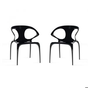 Lot de 2 chaises ASTRA en polycarbonate transparent design &eacute;l&eacute;gant et futuriste pour espaces modernes lounges studios -Noir