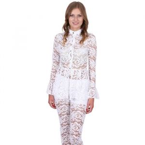 Chemisier en dentelle blanche - John Zack - Manches longues - Col chemise