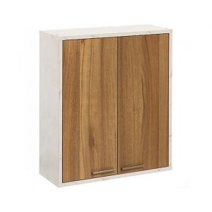 Meuble haut de Cuisine avec 2 Portes + 1 &eacute;tag&egrave;re amovible coloris marron/blanc -  Longueur 52 x Profondeur 20 x Hauteur 59 cm