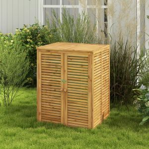 GOPLUS Abri de Jardin 120L avec Porte Verrouillable-Cache-Poubelle en Bois avec Couvercle Relevable-Chaîne Métallique-86x70x114CM