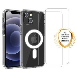 EVETANE Coque Anti-choc Magsafe compatible Iphone 13 Mini Transparente + 2 vitres