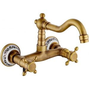 Robinet de Cuisine Mural Ancien Mitigeur Cuisine Mural Robinet Cuisine Mural Retro Bronze Antique Rotation 360 &deg; Double Contr&ocirc;le