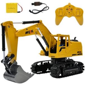 Jouet Radiocommand&eacute; - Digger - Excavatrice 1:24 - Jaune - Rechargeable USB - 8 ans et plus