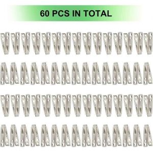 Xingfu-60PCS Pinces &agrave; Linge en Acier Inoxydable Coupe-Vent et AntirouillePinces &agrave; Linge INOX &Eacute;pingles &agrave; Linge