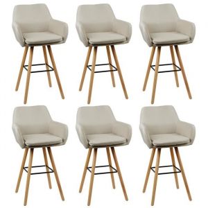 Willonin® Lot de 6 Tabouret de bar avec dossier Beige Chaise de cuisine scandinave avec Siège tissu Confortable avec pieds-repos