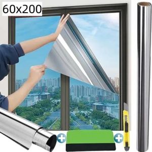 Film Anti-Regard pour Vitres - Miroir - Argent&eacute; - 60 x 200 cm - Protection UV - Intimit&eacute;