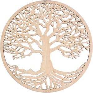 D&eacute;coration Murale Arbre De Vie en Bois Arbre De Vie Art Mural Sculpture en Bois Naturel dart De La G&eacute;om&eacute;trie Sacr&eacute;e pour Label