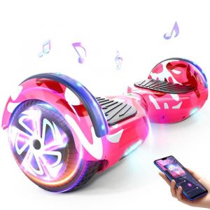 hoverboard 6.5 &eacute;lectrique enfant  lumi&egrave;re LED bluetooth tout terrain Charge maximale 70KG autonomie 7-8km camouflage rose