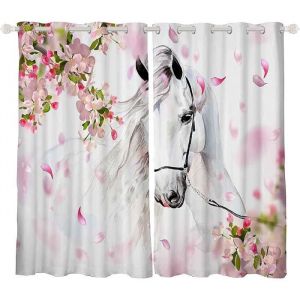 Rideaux Cheval Blanc Rideau Fleurs Occultant à Oeillets Rideaux Animaux Et Plantes Chambre Salon 60x120cm[453]