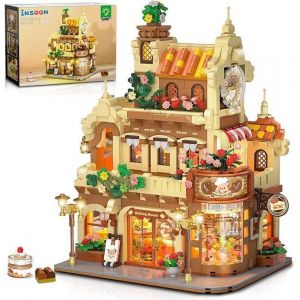 INSOON Set de Construction Café Pâtisserie 1280 Pièces avec Lumière Boulangerie Détail Éblouissant Cadeau Créatif Enfants Adultes