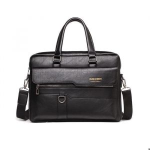 Sacoche Homme Bandouliere Vintage 38x30x11cm Cuir PU Veritable Sacs Business avec Poignée Supérieure pour Affaires Voyage-Noir