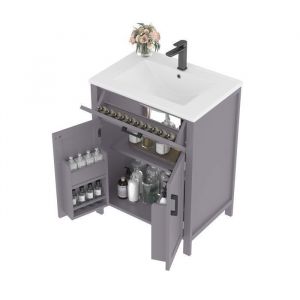 Meuble de salle de bain sur pied avec lavabo meuble sous-vasque &eacute;tag&egrave;res r&eacute;glables lavabo en c&eacute;ramique int&eacute;gr&eacute;60 x 46 x 848 cm