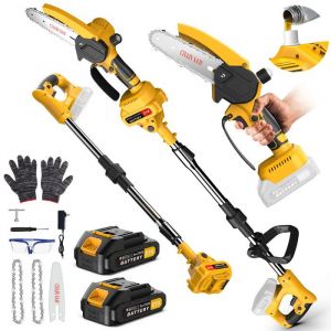 Mini Tronconneuse a Batterie 6” Elagueuse sur Perche Telescopique Electrique sans Fil Coupe Branche avec Tête Réglable 2 Batteries