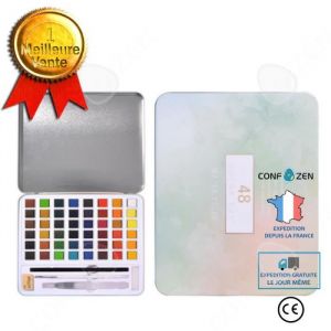 CONFO&reg; Ensemble aquarelle solide transparent pour d&eacute;butants croquis peinture aquarelle 48 couleurs bo&icirc;te couleur nacr&eacute;e couleur m&eacute;ta