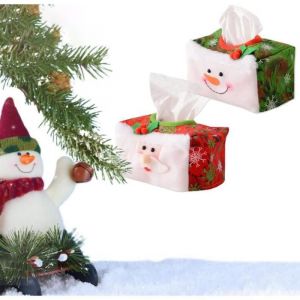 Bo&icirc;te &agrave; mouchoir - No&euml;l - P&egrave;re No&euml;l - Tissu non tiss&eacute; - Rouge et vert - 16x10cm