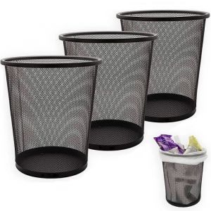 Lot de 3 Corbeille &agrave; Papier 12L Poubelle de Bureau M&eacute;tal Maille Petit Corbeille Poubelle Bureau de Cusine de Chambre Noir