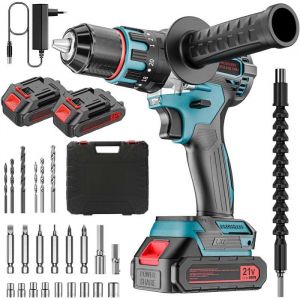 Brushless Perceuse Visseuse Sans Fil 21V Visseuse Devisseuse Sans Fil Avec 2 Batteries 20Ah Perceuse Percussion Pour Le Brico