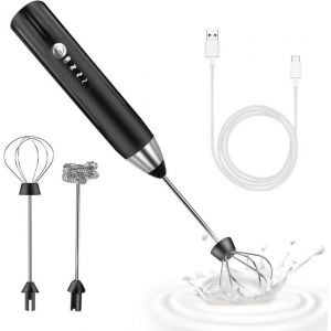 Mousseur à Lait ÉlectriqueMousseur de Lait Rechargeable USB et Mini Fouet Electrique Mélangeur Acier Inoxydable(Noir)