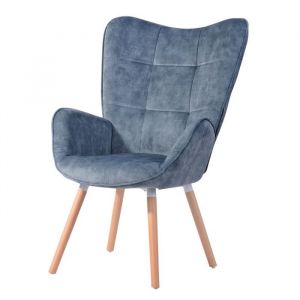 MEUBLES COSY Fauteuil scandinave avec accoudoirs en velours bleu à surpiqûres - BOGDAN
