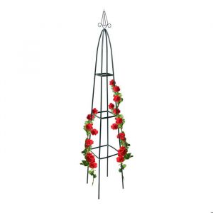 Relaxdays Obélisque de jardin en métal 190 cm pour roses et plantes grimpantes tuteur non fixe jardin vert