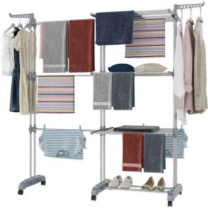 S&eacute;choir &agrave; Linge Extensible Pliable &Eacute;tendoir Mobile Grand Capacit&eacute; - Gris