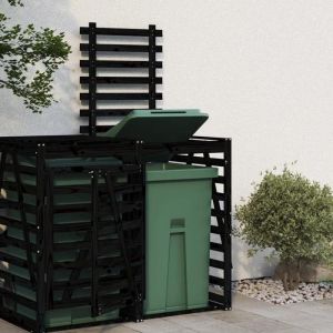 Cache Poubelle/ Extension dabri de poubelle sur roulettes - VIDAXL - noir bois massif pin CC6931765
