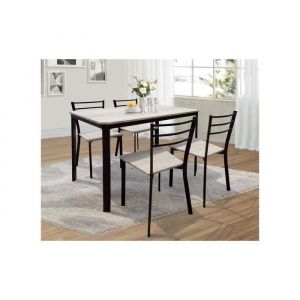Ensemble table de repas LEEDS noire finition bronze + 4 chaises – Style industriel bois et métal