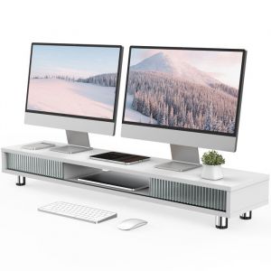 Fenge Réglables Réhausseur dÉcran dOrdinateur pour 2 Moniteurs TV PC Imprimante-Charge de 50kg108x235x152-167 cm Blanc
