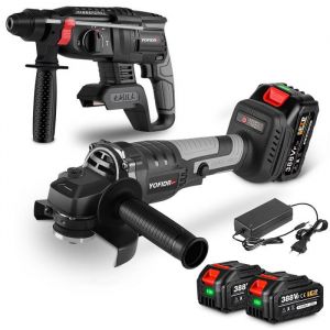 Meuleuse dangle 125mm 850W + Marteau perforateur électrique sans fil Gris - Yofidra - 2X 1.5AH Batteries