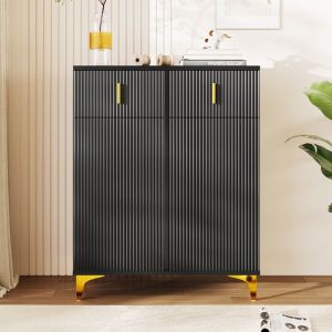 Buffet de salon Meuble de rangement Buffet bahut noir moderne 2 tiroirs 2 portes 83x35x101cm Pieds en métal Armoire de