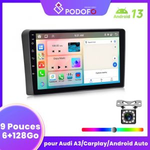 Autoradio Android sans fil Carplay 6+128 Go pour Audi A3 S3 RS3 8P 8VS 8PA Radio 9 pouces avec GPS WiFi FM caméra de recul ISO