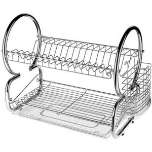 Égouttoir vaisselle chrome inox double niveau couverts assiettes