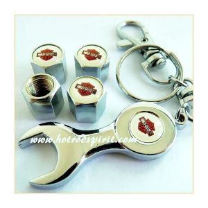 Bouchon de valve de roue - Harley Davidson - Universel - Noir - Kit de 4 - Porte cl&eacute; inclus