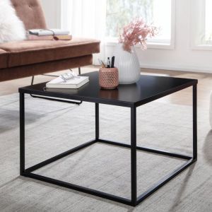 Table basse carr&eacute;e industrielle en m&eacute;tal noir WOHNLING - 60x60x40cm