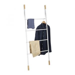 Relaxdays Porte-serviettes échelle blanc Portant escalier Valet vêtements 4 barres bambou métal HxlxP: 150x70x2cm blanc