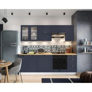 Cuisine complète VICTORIA 240 cm avec meuble pour four encastrable - bleu
