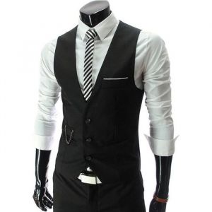 FUNMOON Gilet En Costume Homme Veste En Costume Sans Manches Homme Gilet Uni Coupe Slim Sans Cha&icirc;ne En M&eacute;tal