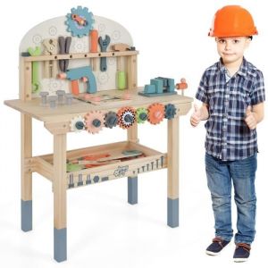 DREAMADE Établi Enfant avec 8 Outils et 53 Accessoires Jouet Bricolage en Bois Support Magnétique Bords Lisses pour Enfant 3 Ans+
