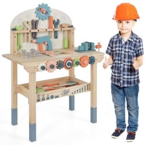 DREAMADE Établi Enfant avec 8 Outils et 53 Accessoires, Jouet Bricolage en Bois Support Magnétique, Bords Lisses pour Enfant 3 Ans+