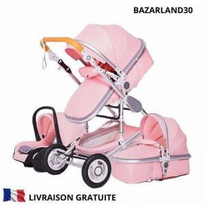 BAZARLAND30.Poussette 3 en 1 Bébé Combinée Siège-Auto Nacelle Trio Réversible Haute Qualité Roues increvables Canne.rose
