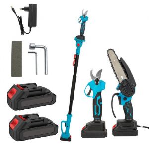 Scie &Eacute;lectrique De Taille Sans Fil 3 En 1 Avec Perche T&eacute;lescopique 126-260cm Tron&ccedil;onneuse 6 + S&eacute;cateur SK5 + Perche R&eacute;glable