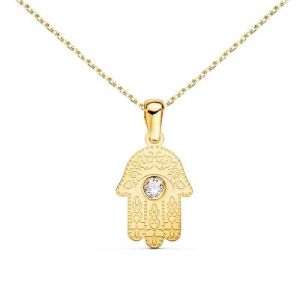 Collier - LATELIER DAZUR - Pendentif Or 18 Carats - Main de Fatma - Chaîne Dorée Ajustable - Zirconium
