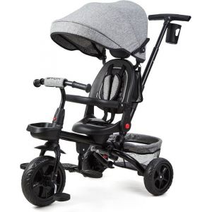 Tricycle B&eacute;b&eacute; &Eacute;volutif Tricycle Enfant pour 10 Mois &agrave; 5 Ans 6 en 1 Poussette avec Si&egrave;ge R&eacute;versible Pare Soleil et P&eacute;dale Gris