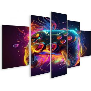 Tableau sur Toile Néon Lumineux Manette de Jeu Gamer Chambre ado Chambre Enfant Affiche Poster Murale Tableaux Sans Cadre150x80cm