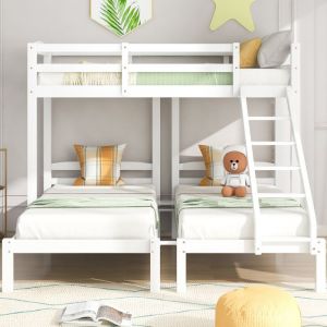 Lit triple lit superposé triple avec échelle latérale pour enfants et adolescents blanc (90x200cm)