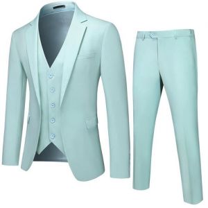 (Veste+gilet+Pantalon)Costume Homme Mariage Business Fit Smoking Simple Poitrine Men Suits XH355 vert clair