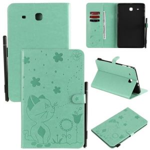 (Sans stylo) Pour Samsung Galaxy Tab E 9.6 SM-T560 Housse Tablette Etui en Cuir PU Flip Case (Chat Vert) [U]