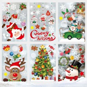 Autocollant No&euml;l Fenetre Stickers Noel Fenetre Decoration R&eacute;utilisable Flocon de Neige Sticker Vitre Noel Autocollants