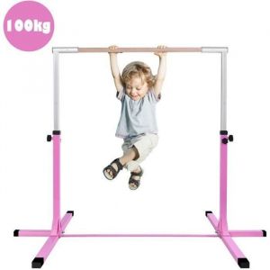 GIANTEX Barre de Gymnastique Enfant- 12 Hauteurs R&eacute;glables 91-150cm-Barre d&rsquo;Entra&icirc;nement Fixe en Acier+ Bois- Charge 100kg- Ros&eacute;